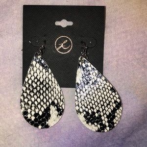 Faux Leather Snakeprint Teardrop Earrings